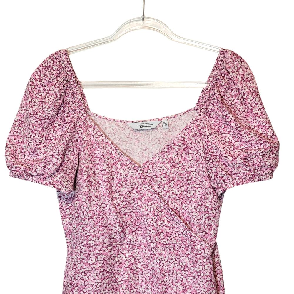 & Other Stories Floral Puff Sleeve Mini Dress Linen Blend Pink White Fitted 8 - Picture 4 of 16